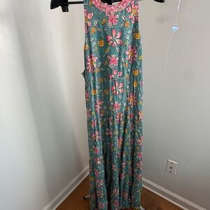 Natural Life Halle Halter Floral Maxi Dress Blue Pink Lilies L